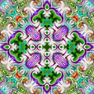 Benzersiz mandala, Oriental yuvarlak desen, mistik motifi, egzotik arka plan. Fantastik fraktal tasarım, geometrik doku parlayan renkli dijital sanat.