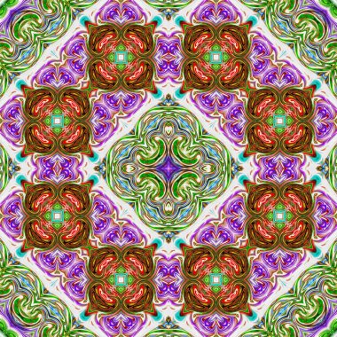 Benzersiz mandala, Oriental yuvarlak desen, mistik motifi, egzotik arka plan. Fantastik fraktal tasarım, geometrik doku parlayan renkli dijital sanat.