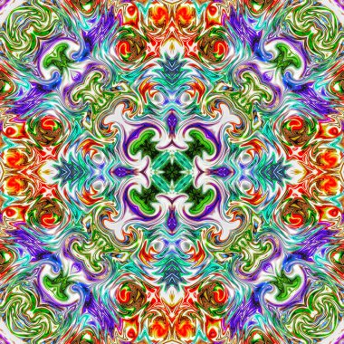 Benzersiz mandala, Oriental yuvarlak desen, mistik motifi, egzotik arka plan. Fantastik fraktal tasarım, geometrik doku parlayan renkli dijital sanat.