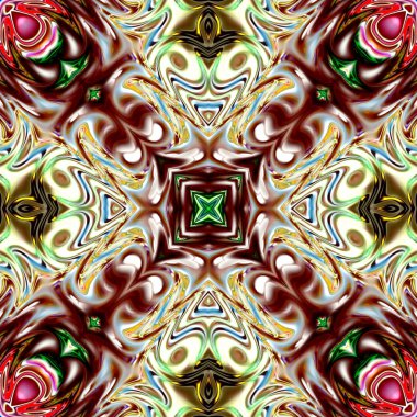 Benzersiz mandala, Oriental yuvarlak desen, mistik motifi, egzotik arka plan. Fantastik fraktal tasarım, geometrik doku parlayan renkli dijital sanat.