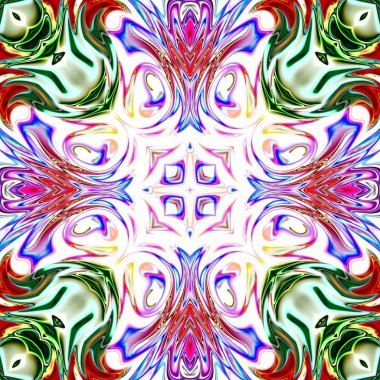 Benzersiz mandala, Oriental yuvarlak desen, mistik motifi, egzotik arka plan. Fantastik fraktal tasarım, geometrik doku parlayan renkli dijital sanat.