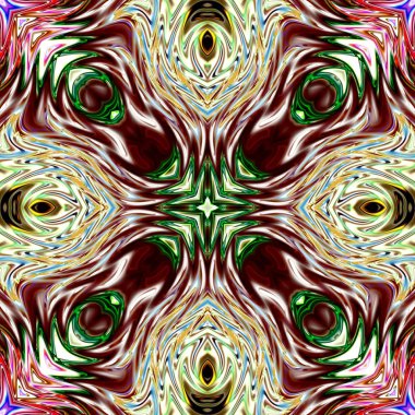 Benzersiz mandala, Oriental yuvarlak desen, mistik motifi, egzotik arka plan. Fantastik fraktal tasarım, geometrik doku parlayan renkli dijital sanat.