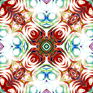 Benzersiz mandala, Oriental yuvarlak desen, mistik motifi, egzotik arka plan. Fantastik fraktal tasarım, geometrik doku parlayan renkli dijital sanat.