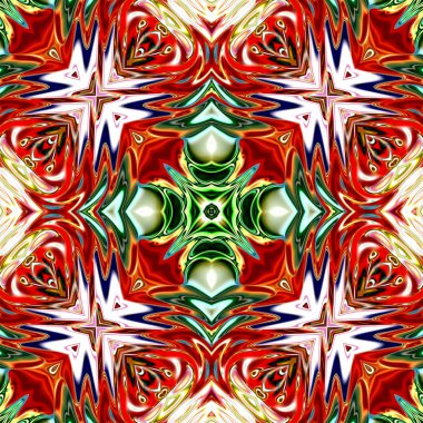 Benzersiz mandala, Oriental yuvarlak desen, mistik motifi, egzotik arka plan. Fantastik fraktal tasarım, geometrik doku parlayan renkli dijital sanat.