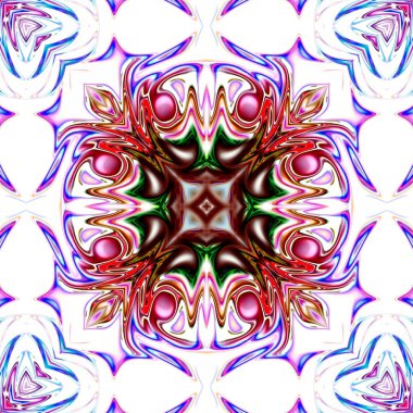 Benzersiz mandala, Oriental yuvarlak desen, mistik motifi, egzotik arka plan. Fantastik fraktal tasarım, geometrik doku parlayan renkli dijital sanat.