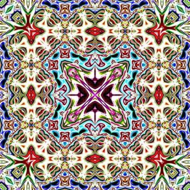 Benzersiz mandala, Oriental yuvarlak desen, mistik motifi, egzotik arka plan. Fantastik fraktal tasarım, geometrik doku parlayan renkli dijital sanat.