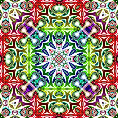 Benzersiz mandala, Oriental yuvarlak desen, mistik motifi, egzotik arka plan. Fantastik fraktal tasarım, geometrik doku parlayan renkli dijital sanat.