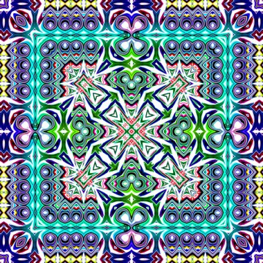Benzersiz mandala, Oriental yuvarlak desen, mistik motifi, egzotik arka plan. Fantastik fraktal tasarım, geometrik doku parlayan renkli dijital sanat.
