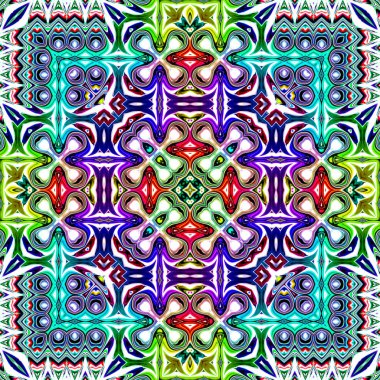 Benzersiz mandala, Oriental yuvarlak desen, mistik motifi, egzotik arka plan. Fantastik fraktal tasarım, geometrik doku parlayan renkli dijital sanat.