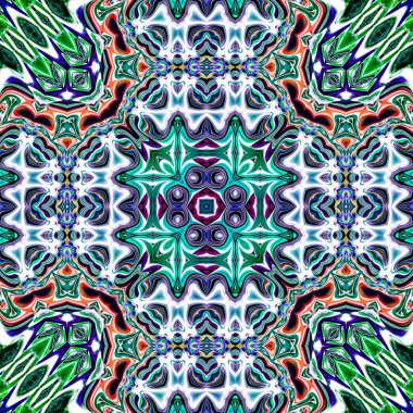 Benzersiz mandala, Oriental yuvarlak desen, mistik motifi, egzotik arka plan. Fantastik fraktal tasarım, geometrik doku parlayan renkli dijital sanat.