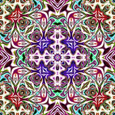 Benzersiz mandala, Oriental yuvarlak desen, mistik motifi, egzotik arka plan. Fantastik fraktal tasarım, geometrik doku parlayan renkli dijital sanat.