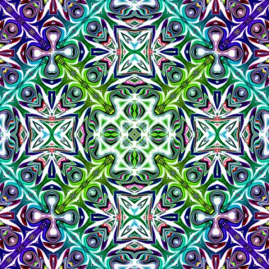 Benzersiz mandala, Oriental yuvarlak desen, mistik motifi, egzotik arka plan. Fantastik fraktal tasarım, geometrik doku parlayan renkli dijital sanat.