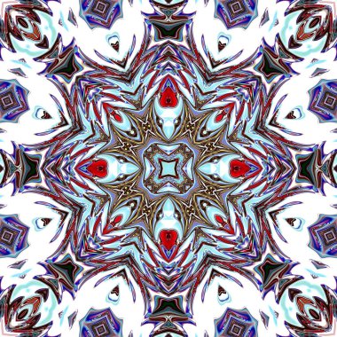 Benzersiz mandala, Oriental yuvarlak desen, mistik motifi, egzotik arka plan. Fantastik fraktal tasarım, geometrik doku parlayan renkli dijital sanat.