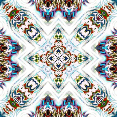 Benzersiz mandala, Oriental yuvarlak desen, mistik motifi, egzotik arka plan. Fantastik fraktal tasarım, geometrik doku parlayan renkli dijital sanat.