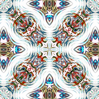 Benzersiz mandala, Oriental yuvarlak desen, mistik motifi, egzotik arka plan. Fantastik fraktal tasarım, geometrik doku parlayan renkli dijital sanat.