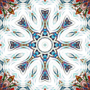 Benzersiz mandala, Oriental yuvarlak desen, mistik motifi, egzotik arka plan. Fantastik fraktal tasarım, geometrik doku parlayan renkli dijital sanat.