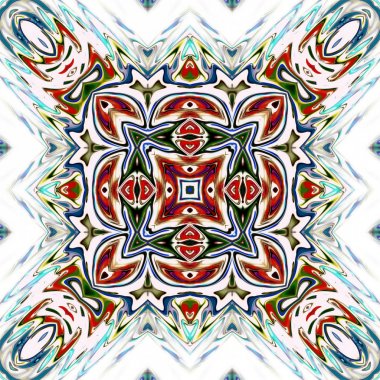 Benzersiz mandala, Oriental yuvarlak desen, mistik motifi, egzotik arka plan. Fantastik fraktal tasarım, geometrik doku parlayan renkli dijital sanat.