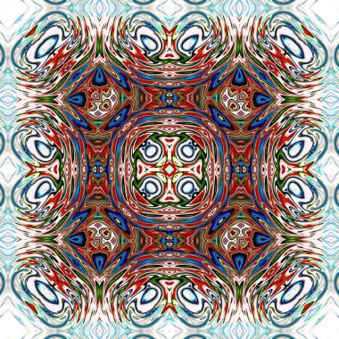 Benzersiz mandala, Oriental yuvarlak desen, mistik motifi, egzotik arka plan. Fantastik fraktal tasarım, geometrik doku parlayan renkli dijital sanat.