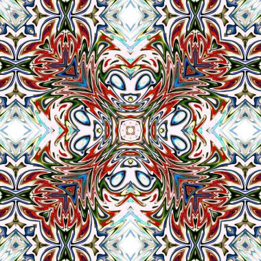 Benzersiz mandala, Oriental yuvarlak desen, mistik motifi, egzotik arka plan. Fantastik fraktal tasarım, geometrik doku parlayan renkli dijital sanat.