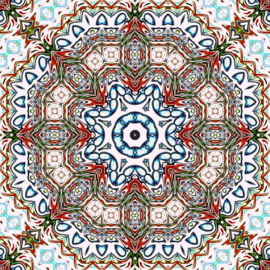 Benzersiz mandala, Oriental yuvarlak desen, mistik motifi, egzotik arka plan. Fantastik fraktal tasarım, geometrik doku parlayan renkli dijital sanat.