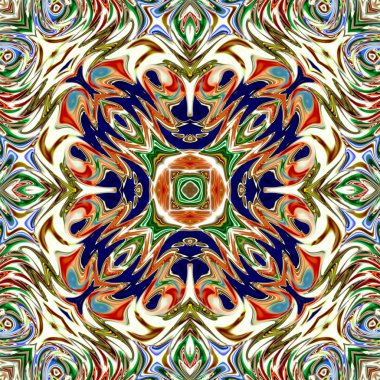 Benzersiz mandala, Oriental yuvarlak desen, mistik motifi, egzotik arka plan. Fantastik fraktal tasarım, geometrik doku parlayan renkli dijital sanat.