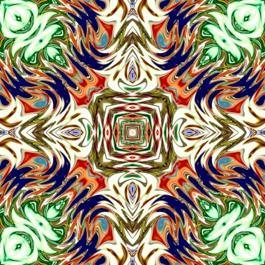 Benzersiz mandala, Oriental yuvarlak desen, mistik motifi, egzotik arka plan. Fantastik fraktal tasarım, geometrik doku parlayan renkli dijital sanat.