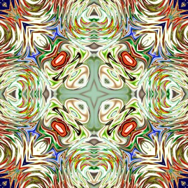 Benzersiz mandala, Oriental yuvarlak desen, mistik motifi, egzotik arka plan. Fantastik fraktal tasarım, geometrik doku parlayan renkli dijital sanat.