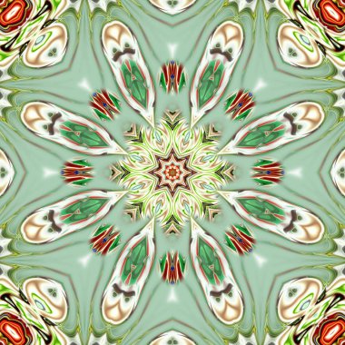 Benzersiz mandala, Oriental yuvarlak desen, mistik motifi, egzotik arka plan. Fantastik fraktal tasarım, geometrik doku parlayan renkli dijital sanat.