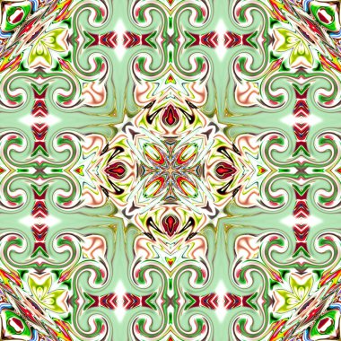 Benzersiz mandala, Oriental yuvarlak desen, mistik motifi, egzotik arka plan. Fantastik fraktal tasarım, geometrik doku parlayan renkli dijital sanat.