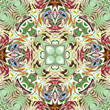 Benzersiz mandala, Oriental yuvarlak desen, mistik motifi, egzotik arka plan. Fantastik fraktal tasarım, geometrik doku parlayan renkli dijital sanat.