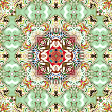 Benzersiz mandala, Oriental yuvarlak desen, mistik motifi, egzotik arka plan. Fantastik fraktal tasarım, geometrik doku parlayan renkli dijital sanat.