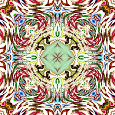 Benzersiz mandala, Oriental yuvarlak desen, mistik motifi, egzotik arka plan. Fantastik fraktal tasarım, geometrik doku parlayan renkli dijital sanat.