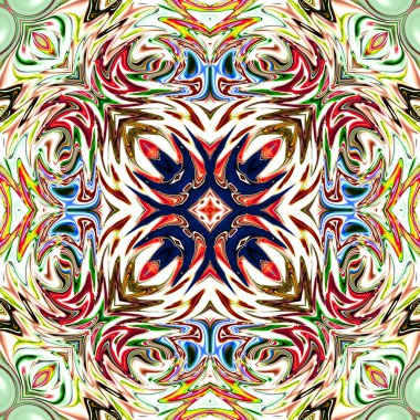 Benzersiz mandala, Oriental yuvarlak desen, mistik motifi, egzotik arka plan. Fantastik fraktal tasarım, geometrik doku parlayan renkli dijital sanat.