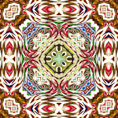 Benzersiz mandala, Oriental yuvarlak desen, mistik motifi, egzotik arka plan. Fantastik fraktal tasarım, geometrik doku parlayan renkli dijital sanat.