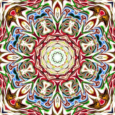 Benzersiz mandala, Oriental yuvarlak desen, mistik motifi, egzotik arka plan. Fantastik fraktal tasarım, geometrik doku parlayan renkli dijital sanat.