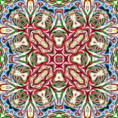 Benzersiz mandala, Oriental yuvarlak desen, mistik motifi, egzotik arka plan. Fantastik fraktal tasarım, geometrik doku parlayan renkli dijital sanat.