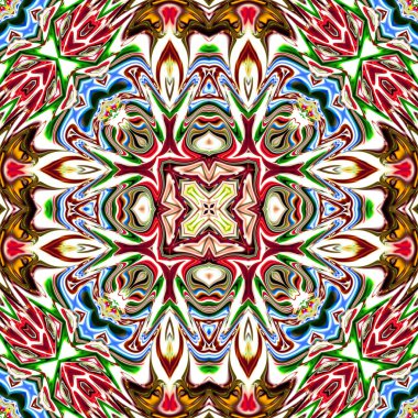 Benzersiz mandala, Oriental yuvarlak desen, mistik motifi, egzotik arka plan. Fantastik fraktal tasarım, geometrik doku parlayan renkli dijital sanat.