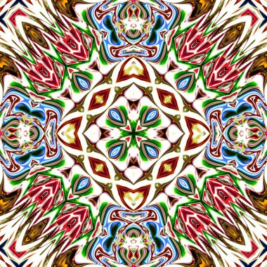 Benzersiz mandala, Oriental yuvarlak desen, mistik motifi, egzotik arka plan. Fantastik fraktal tasarım, geometrik doku parlayan renkli dijital sanat.