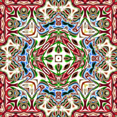 Benzersiz mandala, Oriental yuvarlak desen, mistik motifi, egzotik arka plan. Fantastik fraktal tasarım, geometrik doku parlayan renkli dijital sanat.