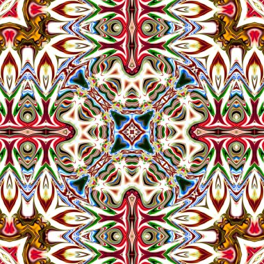 Benzersiz mandala, Oriental yuvarlak desen, mistik motifi, egzotik arka plan. Fantastik fraktal tasarım, geometrik doku parlayan renkli dijital sanat.