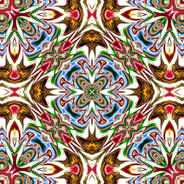 Benzersiz mandala, Oriental yuvarlak desen, mistik motifi, egzotik arka plan. Fantastik fraktal tasarım, geometrik doku parlayan renkli dijital sanat.