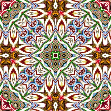 Benzersiz mandala, Oriental yuvarlak desen, mistik motifi, egzotik arka plan. Fantastik fraktal tasarım, geometrik doku parlayan renkli dijital sanat.