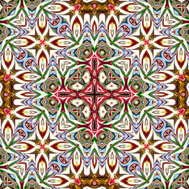 Benzersiz mandala, Oriental yuvarlak desen, mistik motifi, egzotik arka plan. Fantastik fraktal tasarım, geometrik doku parlayan renkli dijital sanat.