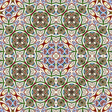 Benzersiz mandala, Oriental yuvarlak desen, mistik motifi, egzotik arka plan. Fantastik fraktal tasarım, geometrik doku parlayan renkli dijital sanat.