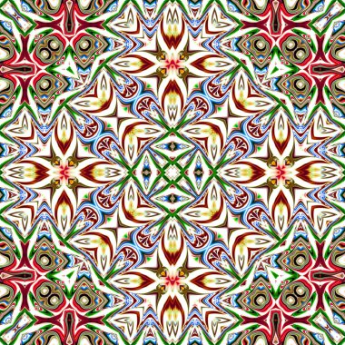 Benzersiz mandala, Oriental yuvarlak desen, mistik motifi, egzotik arka plan. Fantastik fraktal tasarım, geometrik doku parlayan renkli dijital sanat.