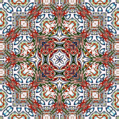 Benzersiz mandala, Oriental yuvarlak desen, mistik motifi, egzotik arka plan. Fantastik fraktal tasarım, geometrik doku parlayan renkli dijital sanat.