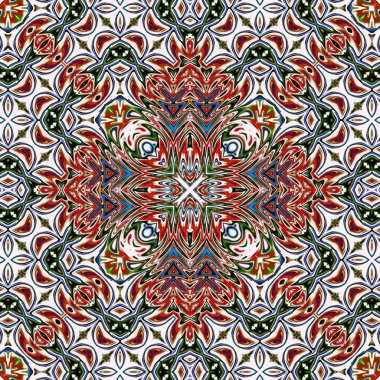 Benzersiz mandala, Oriental yuvarlak desen, mistik motifi, egzotik arka plan. Fantastik fraktal tasarım, geometrik doku parlayan renkli dijital sanat.