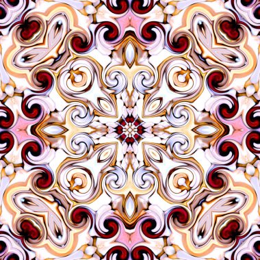 Benzersiz mandala, Oriental yuvarlak desen, mistik motifi, egzotik arka plan. Fantastik fraktal tasarım, geometrik doku parlayan renkli dijital sanat.