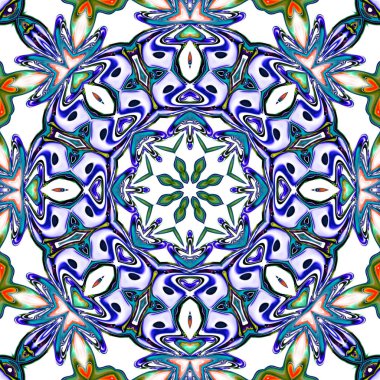 Benzersiz mandala, Oriental yuvarlak desen, mistik motifi, egzotik arka plan. Fantastik fraktal tasarım, geometrik doku parlayan renkli dijital sanat.