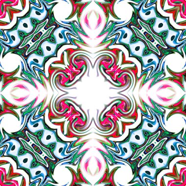 Benzersiz mandala, Oriental yuvarlak desen, mistik motifi, egzotik arka plan. Fantastik fraktal tasarım, geometrik doku parlayan renkli dijital sanat.